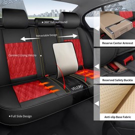 DISUTOGO Car Seat Covers Fit for Ford Ranger 2019-2023 2024 2025(Not Fit Raptor): Full Set 5 Seats Faux Leather Automotive Seat Covers Waterproof Vehicle Seat Cushion Protector (5 Seats, Black&Red)