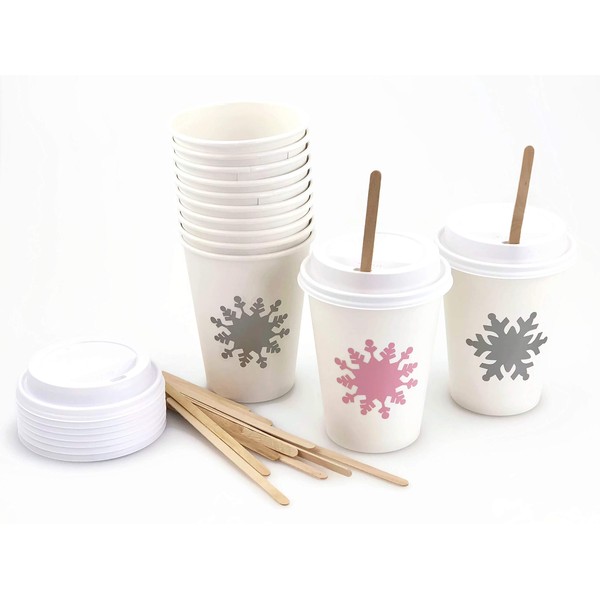 Pink Snowflake Paper Cups - 12 Set Baby Shower Birthday Party Supplies