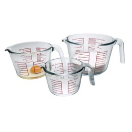 Jsshliom 3 Glass Measuring Cups Set,1,2,4Cups,Borosilicate Glass Liquid Measuring Jug with Angled Handle, Pour Spout,Markers,Easy Read,Heavy Duty Batter Bowls,for Kitchen Cooking,Baking,Mixing,Clear