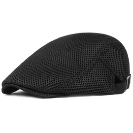 XYIYI Black Men's Breathable Mesh Newsboy Cap Summer Beret Ivy Cap Driving Cabbie Flat Hat