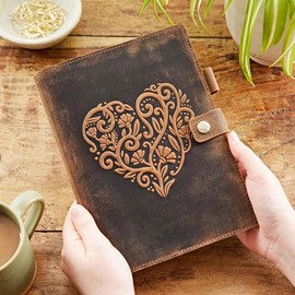 Embossed Heart Genuine Buffalo Leather Refillable Journal - Handcrafted Notebook for Men & Women with Pen Holder Includes Unlined Recycled Cotton Paper or Lined FSC Paper (Unlined paper)