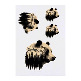 Azeeda 4 x 'Bärenportrait' Temporäre Tattoos - Wasserfest, Hautfreundlich & Ungiftig · Transfers in Verschiedenen Größen (TO00083160)