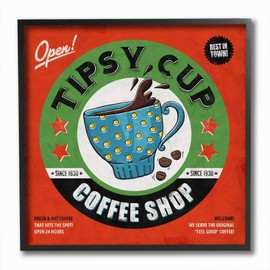 Stupell Industries Coffee Shop Vintage Comic Book, Design by Artist Ester Kay Wall Art, 12 x 1.5 x 12, Black Framed