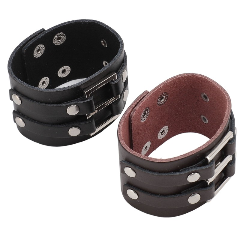 2pcs Wide PU Leather Bracelet Wrist Cuffs Punk Cuff Bracelet