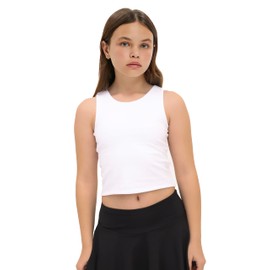 Lilax Girls' Double Lined Sleeveless Basic Crop Tank Top (White, 12)