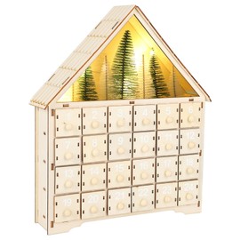 Christmas Wooden Advent Calendar 2024 Wooden House Christmas Decoration LED Lighted House with 24pcs Drawers Advent Countdown Calendar for Christmas Holiday DIY Gift,30x26x6.5cm