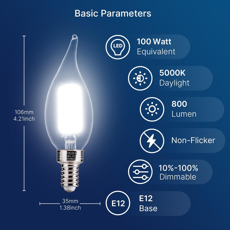 FLSNT LED Candelabra Light Bulbs, CA11 E12 Chandelier LED Light