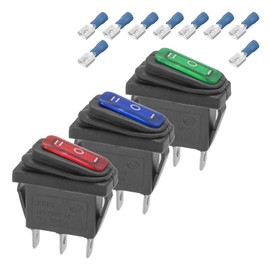 3-Pack Waterproof Rocker Toggle Switch, ON/Off/ON SPDT 3Pin Boat Switches for Home Auto Car Marine Boat, KCD3-103, Multicolor