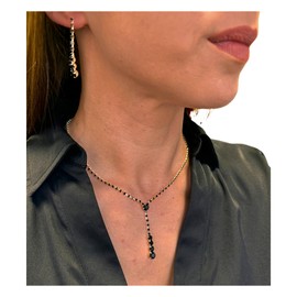 ONDEGO® 2er Set Schwarz Y SILBER Strass Schmuck Kette Schmuckset Armband Hochzeit Collier Halskette Brautschmuck Kommunion Ball Abiball