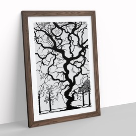 Monochrome Tree Art No.4 Framed Print for Living Room Bedroom Home Office Décor, Wall Art Picture Ready to Hang, Walnut A4 Frame (34 x 25 cm)
