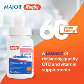 Rugby Ultra Strength Simethicone Gas Relief 180 mg - Maximum Gas Relief for Adults - May Help with Symptoms of Flatulence, Bloating, Gas Fullness - 60 Softgels (6 Pack)