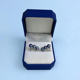 YAMI Black Pearl Earrings for Women, Saltwater Pearls Crafted in 925 Sterling Silver Huggie Hoop Earrings, Three Pearl Drop Hypoallergenic Earrings for Sensitive Ears, Jewelry Gifts, Silver