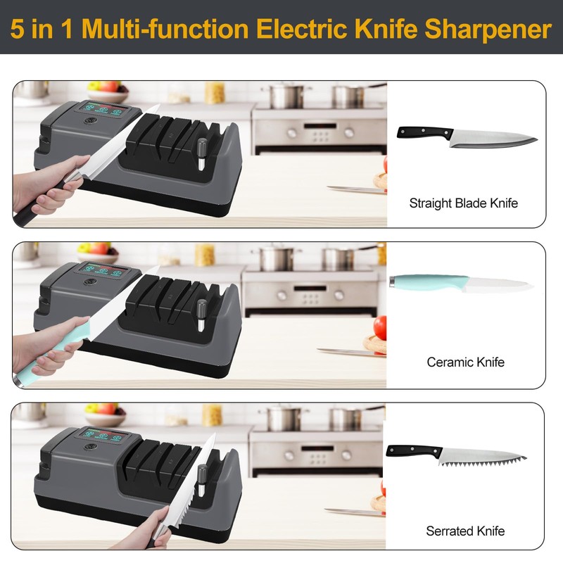 Electric Knife Sharpener, 5 in 1 Multifunctional 3-Speed Variable Professional