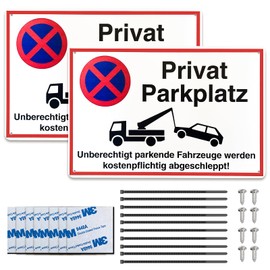 Set of 2 Private Parking Sign, Metal 30 x 20 cm, Driveway Free Signs, Exit Free Warning Sign, Private Property Signs, Weather and Rust, Easy to Install (White)