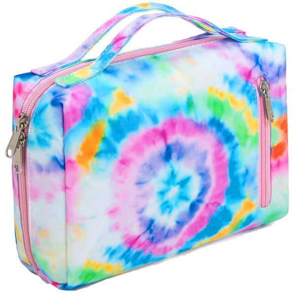 Bluboon Toiletry Bag Travel Makeup Bag Portable Cosmetic Bag Organizer for Women and Girls, Tie Dye Blue, Cosmetic Bag Organizer for Women and Girls