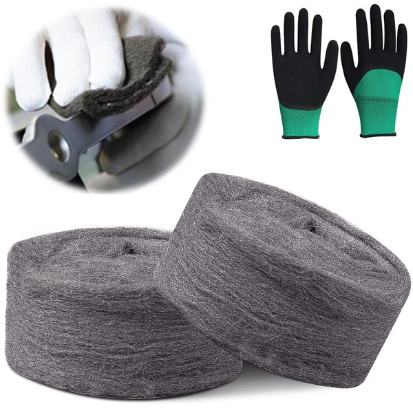 Wire Wool Mice Fine Steel Wool 0000 Mouse Hole Filler with Work Gloves(2 Pack)