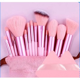 Generic AJBEAUTY 13pcs Makeup Brushes Set Premium Synthetic Kabuki Foundation Blending Eyeshadow Eyeliner Lip Brushes With Wooden Handle, Pink