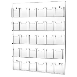 Acrylic Brochure Pamphlet Holder Clear Brochure Display Stand Business Tri Fold Brochure Multi Slot Holder Rack Wall Mount Pocket for Literature Menu Document Flyer Advertise Supplies (30 Pockets)