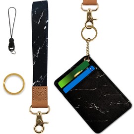 Altally Keychain Women Wristlet Strap Hand Wrist Badge Lanyard Key Chains Card Badge Holder, Marble Black, Big