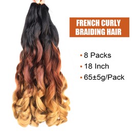 French Curly Braiding Hair Curly Braiding Hair 18 Inch 8 Packs Spanish Braiding Hair Bouncy Braiding Hair Pre Stretched French Curl Crochet Braids Hair Extensions(18 Inch/Pack of 8, 1B/30/27)
