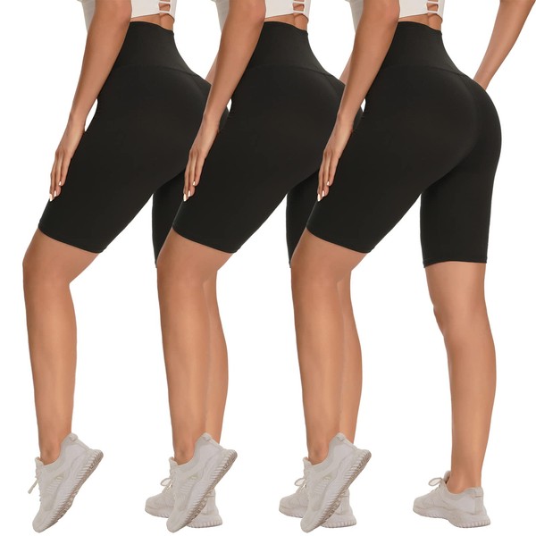 3 Pack Biker Shorts for Women – 8" High Waisted Tummy Control Workout Yoga Running Athletic Shorts