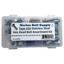 Type 316 Stainless Steel Hex Bolt Assortment Kit Marine Bolt Supply 6-118243