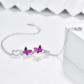 MEDWISE Butterfly Purple Crystal Bracelet 925 Sterling Silver Butterfly Bracelets Mom Daughter Bracelets Butterfly Jewelry Christmas Gifts for Women Daughter