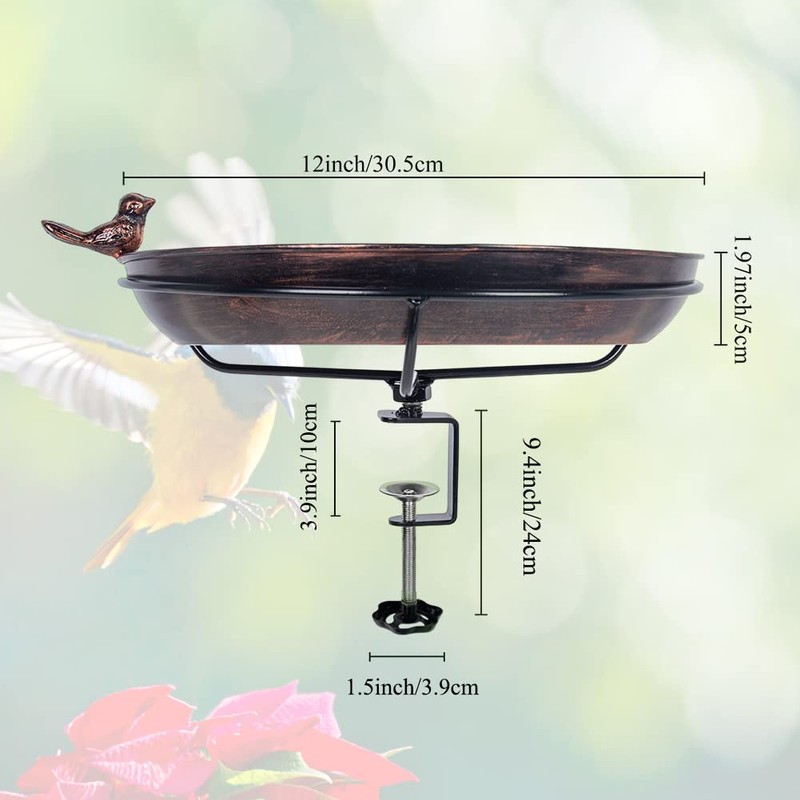 DREAMSOUL Deck Mounted Bird Bath with Adjustable Sturdy Metal Clamp,
