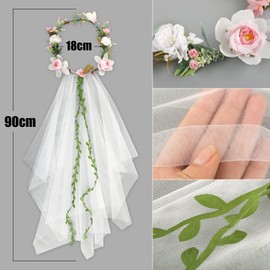 BOFUNX Flower Wreath Hair with Veil Flower Crown Wedding Flowers Headband Women's Hair Band Hair Accessories for Wedding JGA Party
