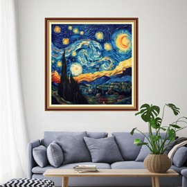 Funchey - Kit de punto de cruz estampado, patrón de punto de cruz para adultos, principiantes, kit de bordado, artes y manualidades, 11 CT&Van Gogh, cielo estrellado, 18 x 18 pulgadas