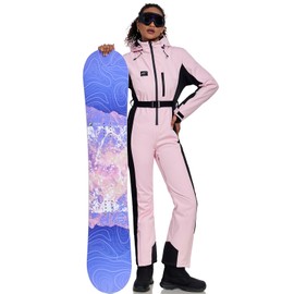 YEEFINE Women's Ski Suit One Piece Jumpsuits Snowsuits Waterproof Snowboard Suit Winter Outdoor Ski Jacket and Pants Jumpsuits(Pink, XL)