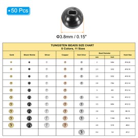 PATIKIL 3.8mm Fly Tying Tungsten Beads, 50 Pcs Tungsten Slotted Beads Tungsten Round Ball Beads for Jig Hooks Fishing Materials, Black