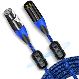 Flying Leaves 10ft XLR Microphone Cable Nylon Braided with 2 Ferrite Beads, Dual Shielded OFC Copper Studio Mic Cord for Podcasting/Live Streams/Stage - Blue