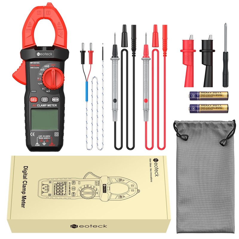Neoteck Digital Clamp Meter 600A AC, 4000 Counts TRMS Auto-Ranging