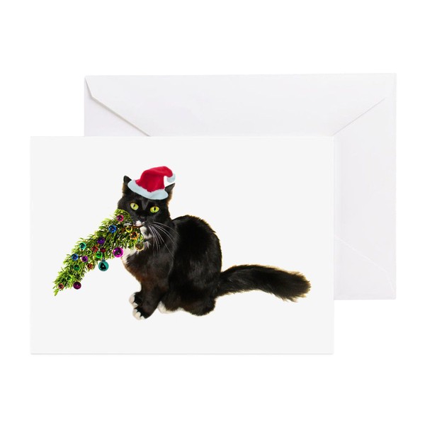 CafePress Cat Christmas Tree Greeting Card (20-pack), Note Card with Blank Inside, Birthday Card Matte