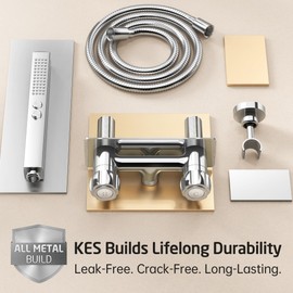 All Metal RV Shower Faucet with Hose and 2 Function Showerhead, KES No Leak Camper Shower Faucet Replacement, SUS 304 Handheld Holder Included, for RV, Travel Trailer, Motorhome, Chrome, XG6105-CH