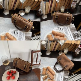 Suede Bag for Women Retro Shoulder Satchel Bag Hobo Handbag Leather Purse with Zipper Closure