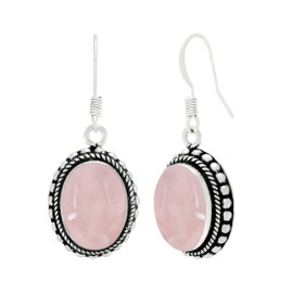 15.15 Cts Natural Rose Quartz Silver Plated Handmade Dangle Earrings For Women, Pink Stone January Birthstone Dangle Earrings