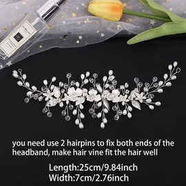Bride Hair Accessories Wedding Hair Vines, Crystal Headpieces Flower Headband Bridal Hair Pieces, Pearl Hair Accessories for Women and Girls Hair Styling Accessories (Silver)