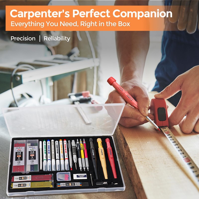 Nicpro 29 Pack Carpenter Pencil Set with Sharpener, Mechanical Carpenter