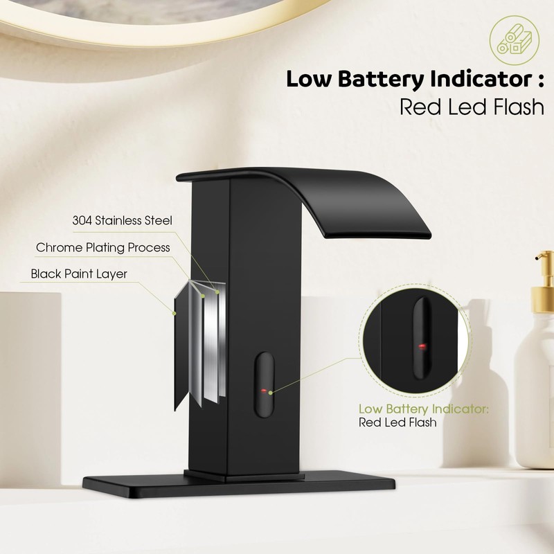 ZHIXINGKX Automatic Motion Sensor Faucet with Waterfall Spout,Stainless Steel Sink
