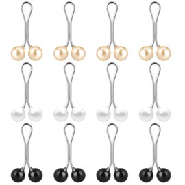 12 Pieces Hijab Needles, Pearl Safety Pins for Women Scarf Pins Clips Hijab Scarf Clips Headscarf Beading Needles Decoration Clip Safety Pins for Women Jewellery Accessories (Black, White, Gold)