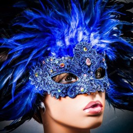 ILOVEMASKS Venice Carnival Masquerade Peacock Feather Mardi Gras Costume Party Mask Blue