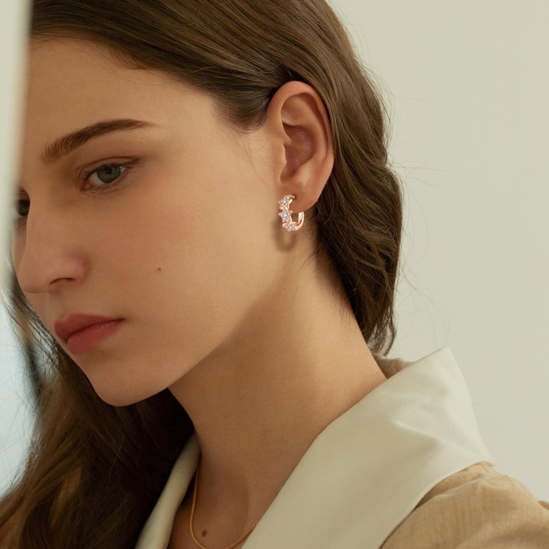 Deyanse Sterling Silver Hoop Earrings for Women, Silver Star Hoop