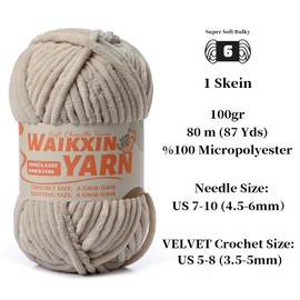 （2 Light Khaki） 2 Pack Super Soft Fuzzy Chenille Chunky Yarn for Crocheting, 200g (175yds) Velvet Fluffy Amigurumi Yarn for Hand Knitting Baby Blankets Weaving Craft