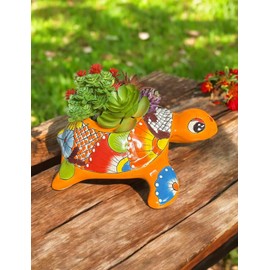 Handmade Talavera Turtle Planter | 9.5” Vibrant Mexican Pottery for Indoor & Outdoor Decor