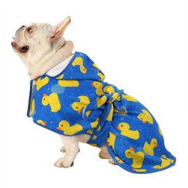 HDE Dog Bathrobe Super Absorbent Quick Drying Towel with Hood for All Dog Breeds Sizes S-XXL - Blue Rubber Ducks - M