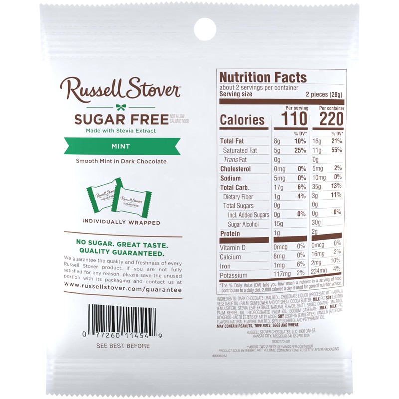 RUSSELL STOVER Sugar Free Dark Chocolate Mint Patties Candy, 2