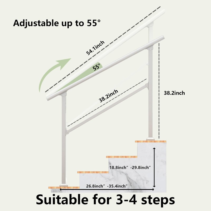 MDpygsfj Hand Rails for Outdoor Steps, 4 Step Handrail Stair