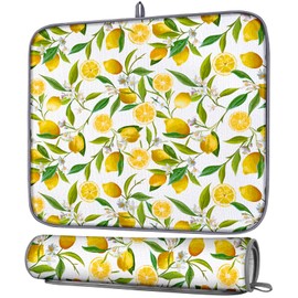 Slohif Dish Drying Mat for Kitchen Counter Coffee Bar Mat for Countertops Absorbent Microfiber Dishe Rack Drainer Mat Large Dish Drying Pad for Coffee Quick Dry Mat Foldable Accessories Lemon L